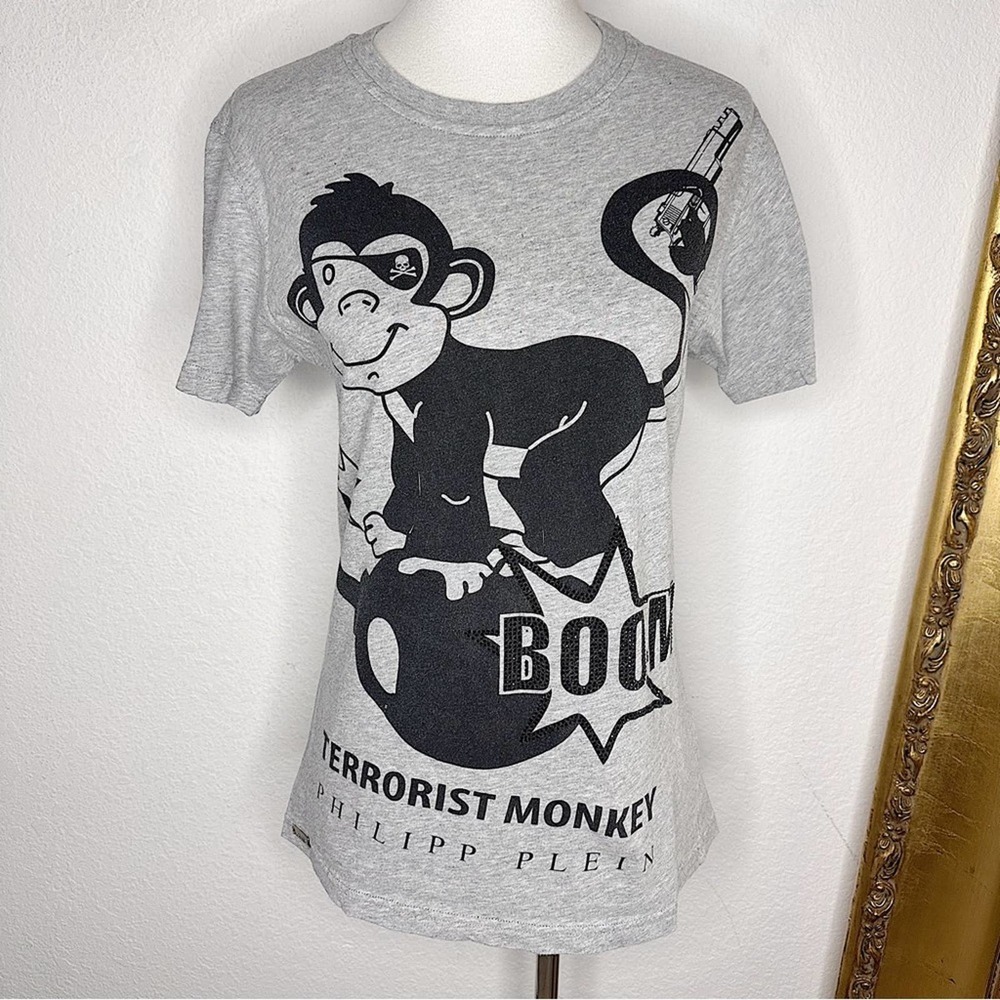 Phillip Plein Homme Terrorist Monkey Pet Family Short Sleeve Cotton Graphic Tee